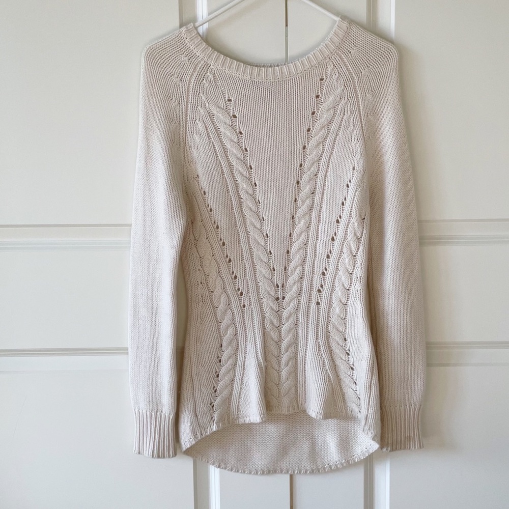 Autumn Cashmere Cable Knit Cashmere Blend Cable Knit Cream Sweater Size XS